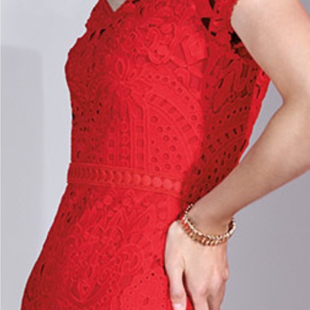 St. John Red Lace Maxi Dress - Picture 4 of 11